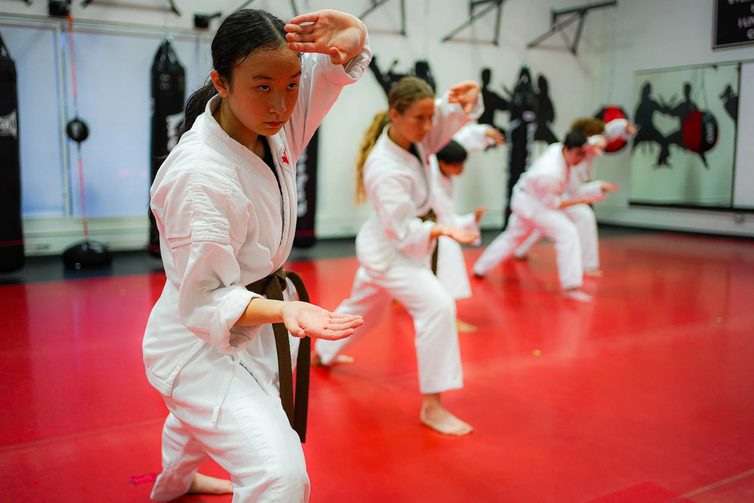 A teenage brown belt performing a kata